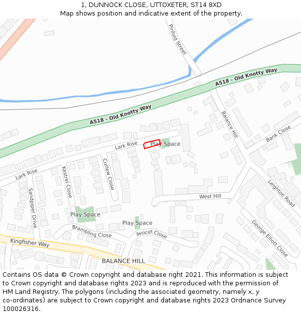 1, DUNNOCK CLOSE, UTTOXETER, ST14 8XD: Location map and indicative extent of plot