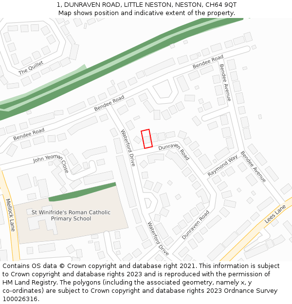 1, DUNRAVEN ROAD, LITTLE NESTON, NESTON, CH64 9QT: Location map and indicative extent of plot