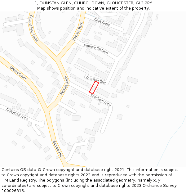 1, DUNSTAN GLEN, CHURCHDOWN, GLOUCESTER, GL3 2PY: Location map and indicative extent of plot