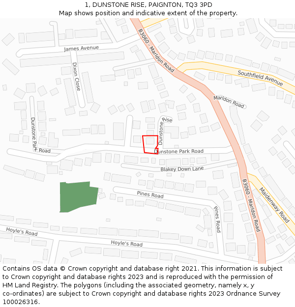 1, DUNSTONE RISE, PAIGNTON, TQ3 3PD: Location map and indicative extent of plot