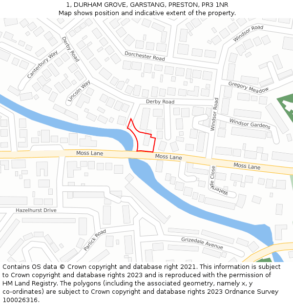 1, DURHAM GROVE, GARSTANG, PRESTON, PR3 1NR: Location map and indicative extent of plot