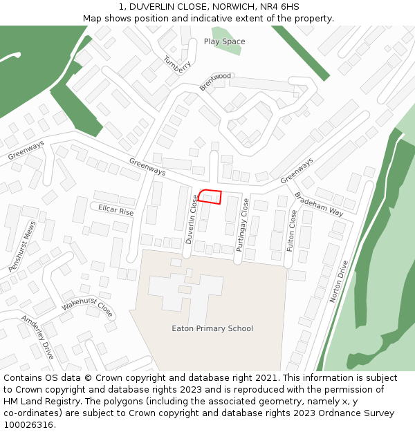 1, DUVERLIN CLOSE, NORWICH, NR4 6HS: Location map and indicative extent of plot