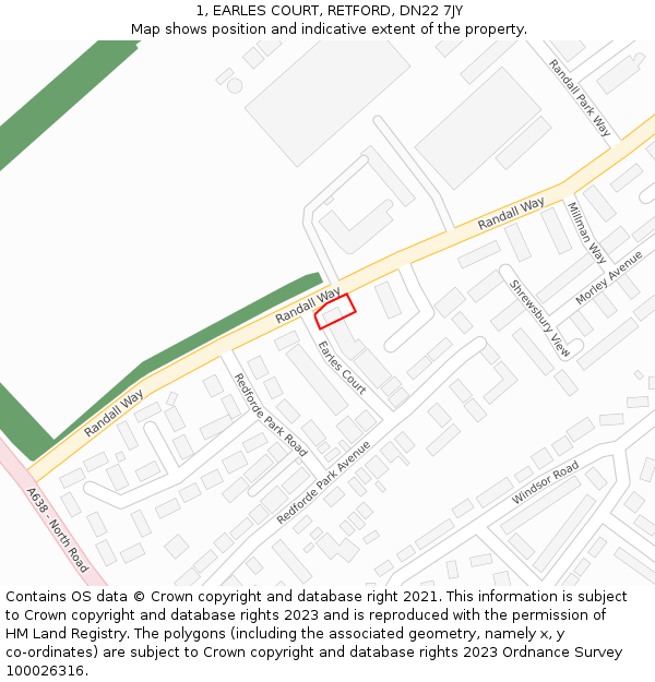 1, EARLES COURT, RETFORD, DN22 7JY: Location map and indicative extent of plot