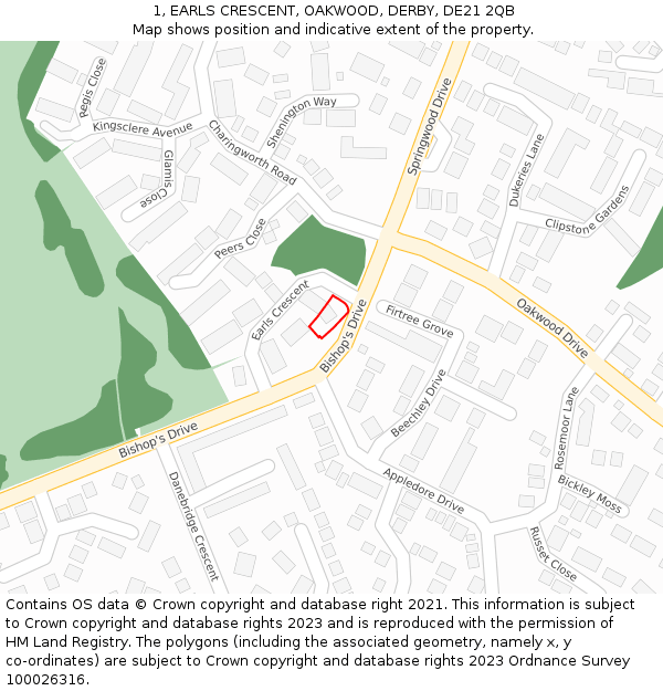 1, EARLS CRESCENT, OAKWOOD, DERBY, DE21 2QB: Location map and indicative extent of plot