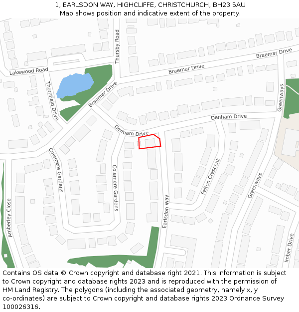 1, EARLSDON WAY, HIGHCLIFFE, CHRISTCHURCH, BH23 5AU: Location map and indicative extent of plot