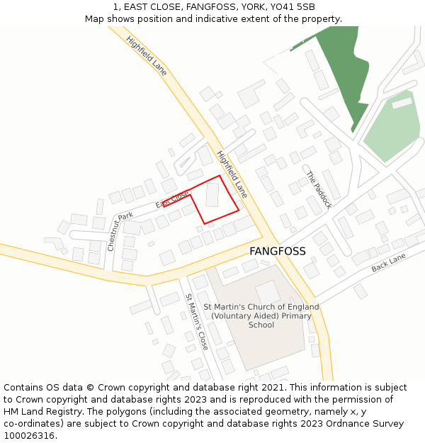 1, EAST CLOSE, FANGFOSS, YORK, YO41 5SB: Location map and indicative extent of plot