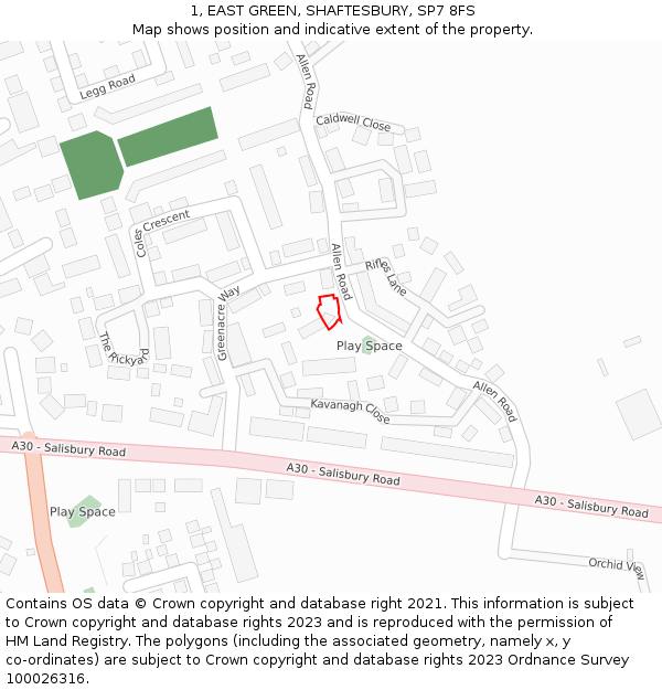 1, EAST GREEN, SHAFTESBURY, SP7 8FS: Location map and indicative extent of plot