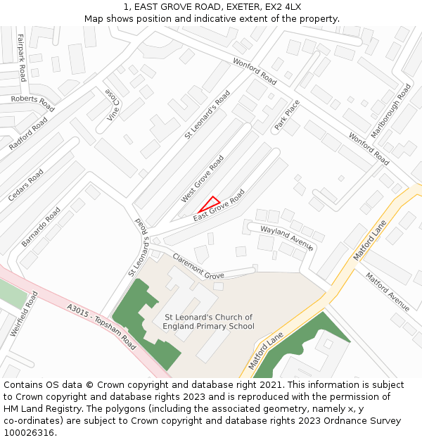 1, EAST GROVE ROAD, EXETER, EX2 4LX: Location map and indicative extent of plot