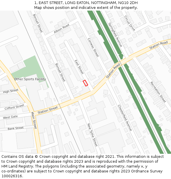 1, EAST STREET, LONG EATON, NOTTINGHAM, NG10 2DH: Location map and indicative extent of plot