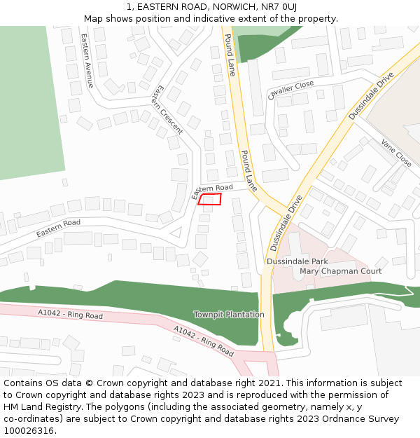 1, EASTERN ROAD, NORWICH, NR7 0UJ: Location map and indicative extent of plot