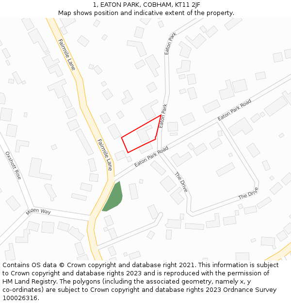 1, EATON PARK, COBHAM, KT11 2JF: Location map and indicative extent of plot