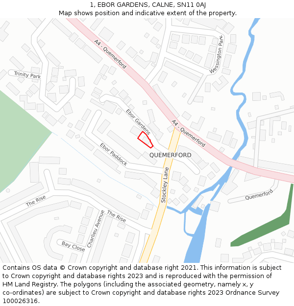 1, EBOR GARDENS, CALNE, SN11 0AJ: Location map and indicative extent of plot