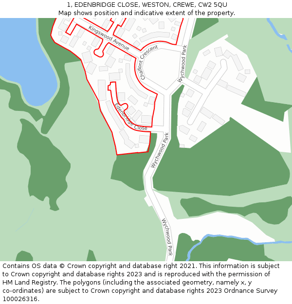 1, EDENBRIDGE CLOSE, WESTON, CREWE, CW2 5QU: Location map and indicative extent of plot