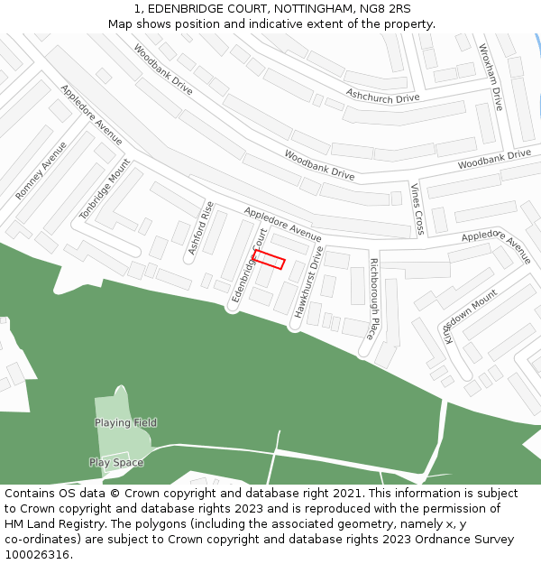 1, EDENBRIDGE COURT, NOTTINGHAM, NG8 2RS: Location map and indicative extent of plot
