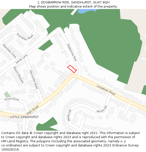1, EDGBARROW RISE, SANDHURST, GU47 8QH: Location map and indicative extent of plot