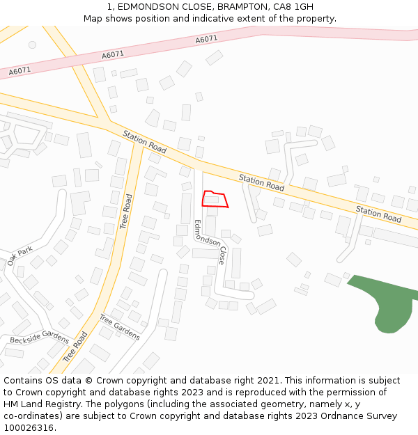 1, EDMONDSON CLOSE, BRAMPTON, CA8 1GH: Location map and indicative extent of plot