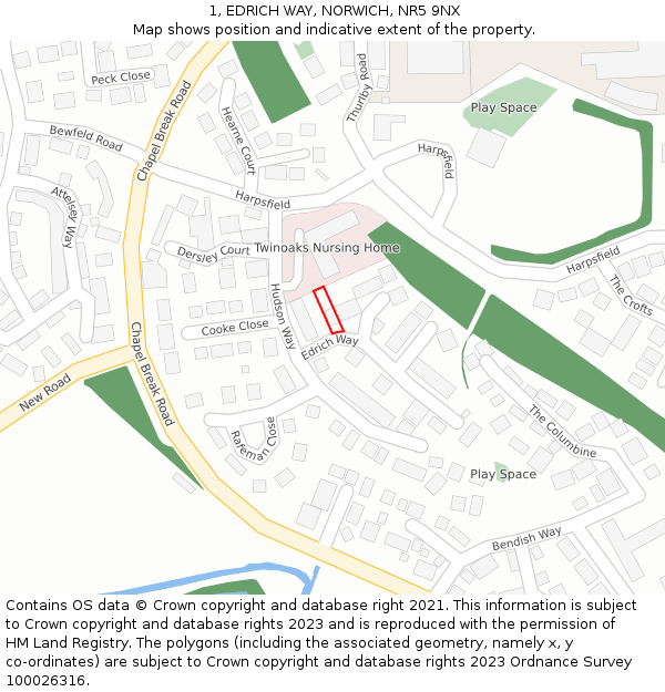 1, EDRICH WAY, NORWICH, NR5 9NX: Location map and indicative extent of plot