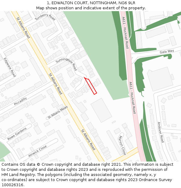 1, EDWALTON COURT, NOTTINGHAM, NG6 9LR: Location map and indicative extent of plot