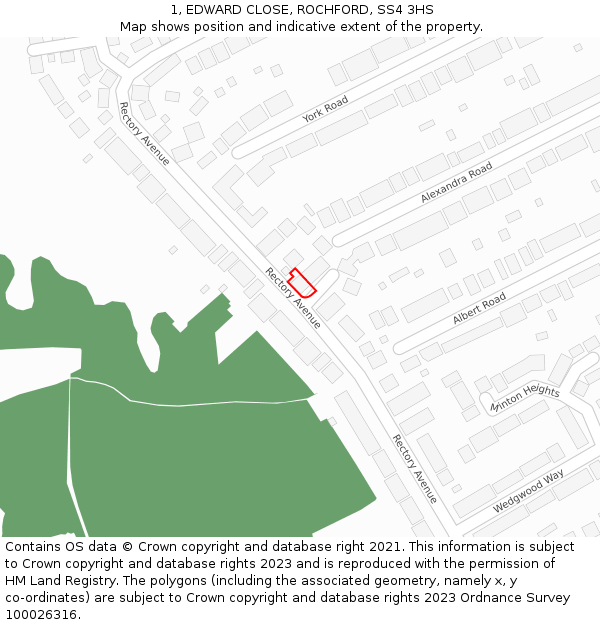 1, EDWARD CLOSE, ROCHFORD, SS4 3HS: Location map and indicative extent of plot