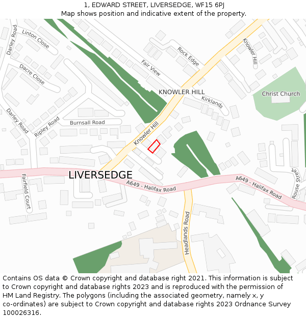 1, EDWARD STREET, LIVERSEDGE, WF15 6PJ: Location map and indicative extent of plot