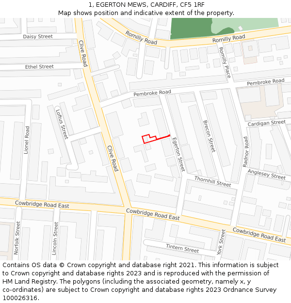 1, EGERTON MEWS, CARDIFF, CF5 1RF: Location map and indicative extent of plot