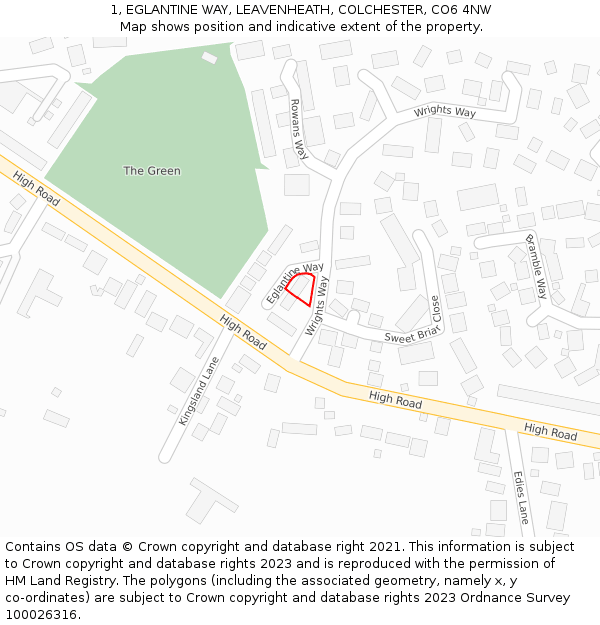 1, EGLANTINE WAY, LEAVENHEATH, COLCHESTER, CO6 4NW: Location map and indicative extent of plot