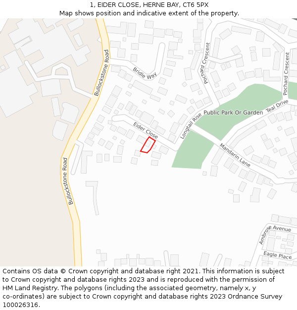 1, EIDER CLOSE, HERNE BAY, CT6 5PX: Location map and indicative extent of plot