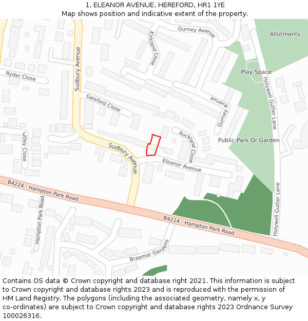 1, ELEANOR AVENUE, HEREFORD, HR1 1YE: Location map and indicative extent of plot