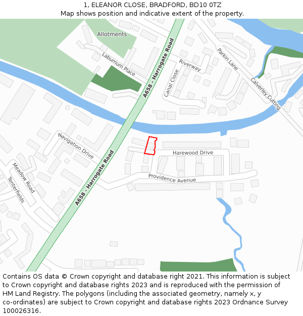 1, ELEANOR CLOSE, BRADFORD, BD10 0TZ: Location map and indicative extent of plot