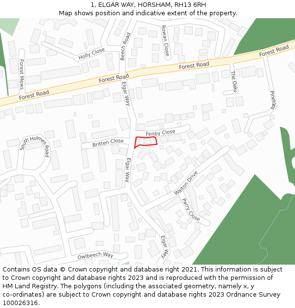 1, ELGAR WAY, HORSHAM, RH13 6RH: Location map and indicative extent of plot