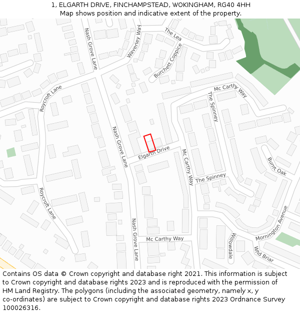 1, ELGARTH DRIVE, FINCHAMPSTEAD, WOKINGHAM, RG40 4HH: Location map and indicative extent of plot
