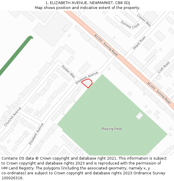 1, ELIZABETH AVENUE, NEWMARKET, CB8 0DJ: Location map and indicative extent of plot