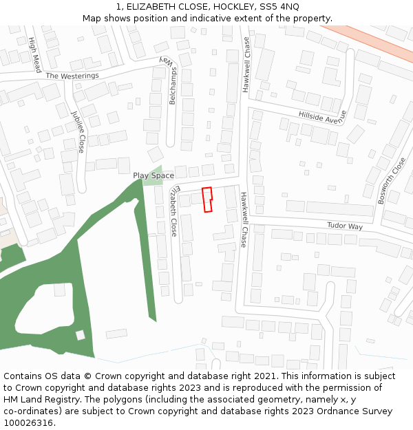 1, ELIZABETH CLOSE, HOCKLEY, SS5 4NQ: Location map and indicative extent of plot