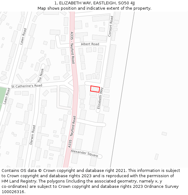 1, ELIZABETH WAY, EASTLEIGH, SO50 4JJ: Location map and indicative extent of plot