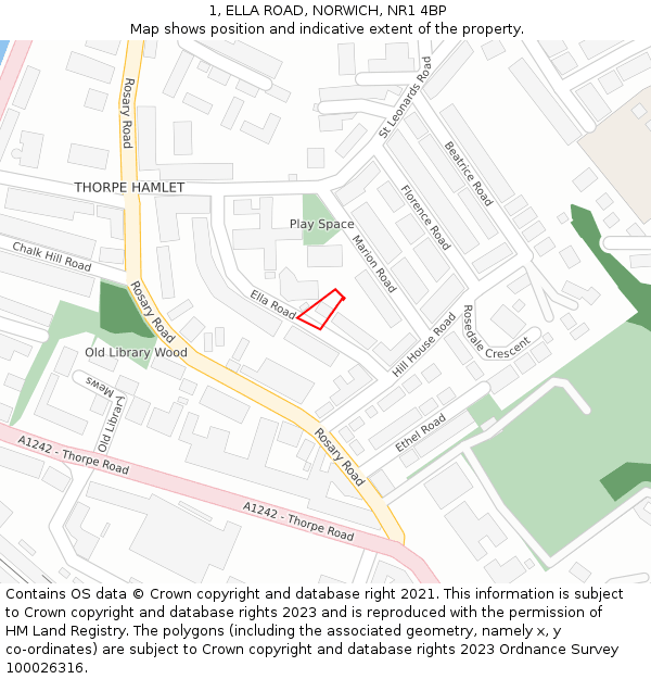 1, ELLA ROAD, NORWICH, NR1 4BP: Location map and indicative extent of plot