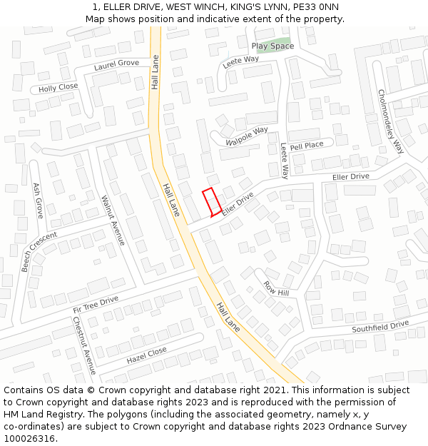 1, ELLER DRIVE, WEST WINCH, KING'S LYNN, PE33 0NN: Location map and indicative extent of plot