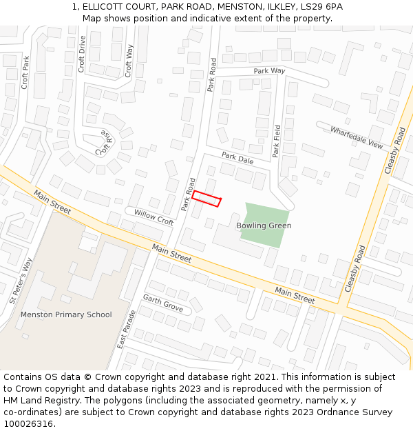 1, ELLICOTT COURT, PARK ROAD, MENSTON, ILKLEY, LS29 6PA: Location map and indicative extent of plot