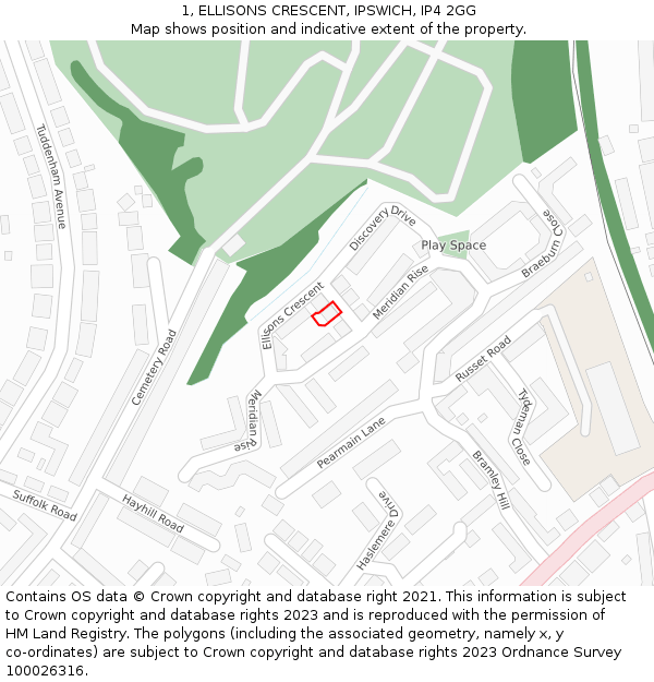 1, ELLISONS CRESCENT, IPSWICH, IP4 2GG: Location map and indicative extent of plot