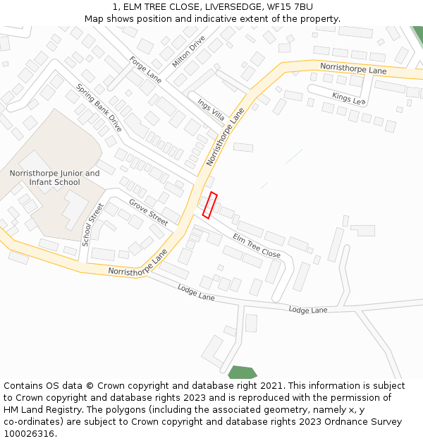 1, ELM TREE CLOSE, LIVERSEDGE, WF15 7BU: Location map and indicative extent of plot