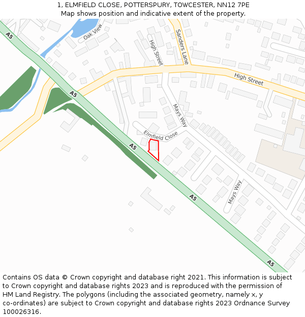 1, ELMFIELD CLOSE, POTTERSPURY, TOWCESTER, NN12 7PE: Location map and indicative extent of plot