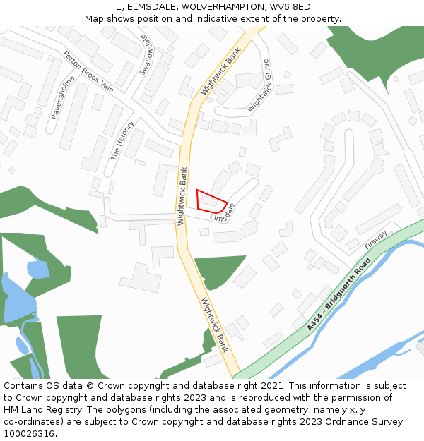1, ELMSDALE, WOLVERHAMPTON, WV6 8ED: Location map and indicative extent of plot