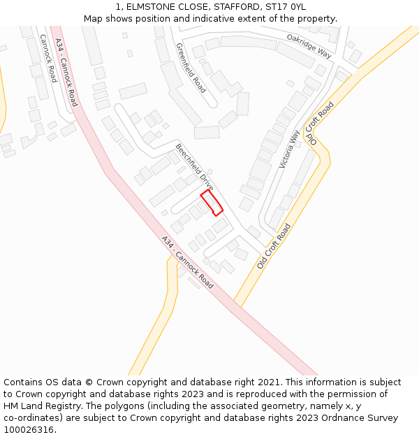 1, ELMSTONE CLOSE, STAFFORD, ST17 0YL: Location map and indicative extent of plot