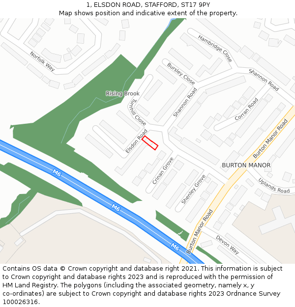 1, ELSDON ROAD, STAFFORD, ST17 9PY: Location map and indicative extent of plot