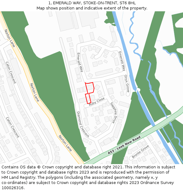 1, EMERALD WAY, STOKE-ON-TRENT, ST6 8HL: Location map and indicative extent of plot