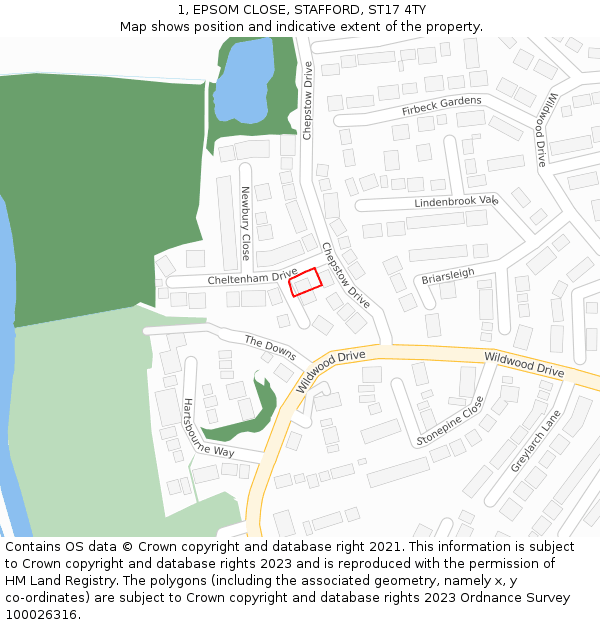 1, EPSOM CLOSE, STAFFORD, ST17 4TY: Location map and indicative extent of plot