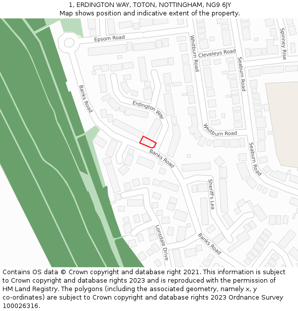 1, ERDINGTON WAY, TOTON, NOTTINGHAM, NG9 6JY: Location map and indicative extent of plot
