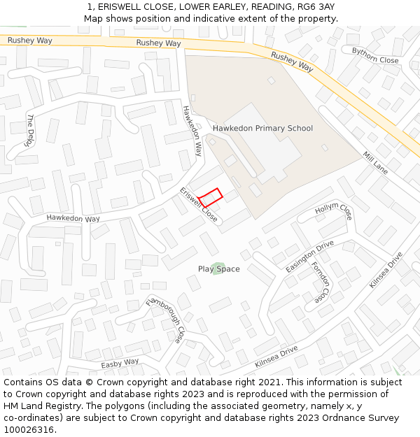 1, ERISWELL CLOSE, LOWER EARLEY, READING, RG6 3AY: Location map and indicative extent of plot