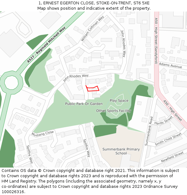 1, ERNEST EGERTON CLOSE, STOKE-ON-TRENT, ST6 5XE: Location map and indicative extent of plot