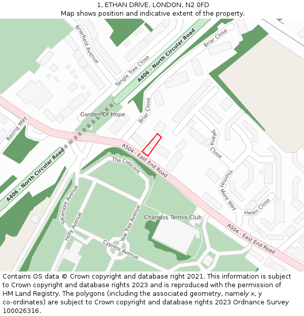 1, ETHAN DRIVE, LONDON, N2 0FD: Location map and indicative extent of plot