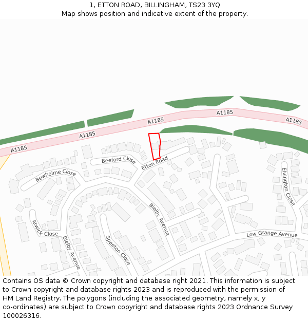1, ETTON ROAD, BILLINGHAM, TS23 3YQ: Location map and indicative extent of plot